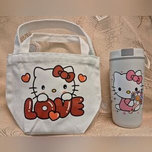 🪻3/$25 Hello Kitty Flowers insulated travel 20oz mug tumbler lid Mini Tote Bag